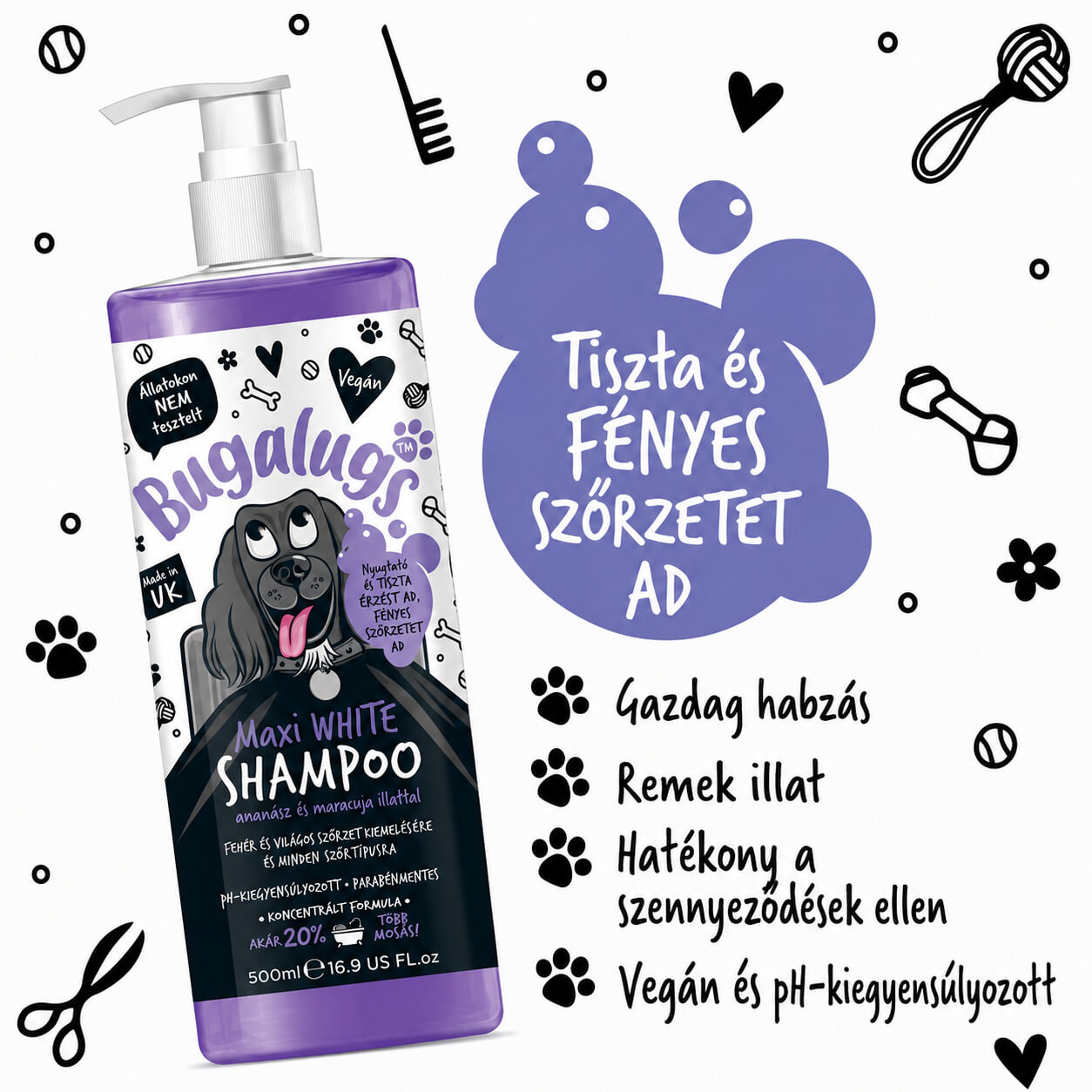 Bugalugs Maxi White Sampon – színélénkítő