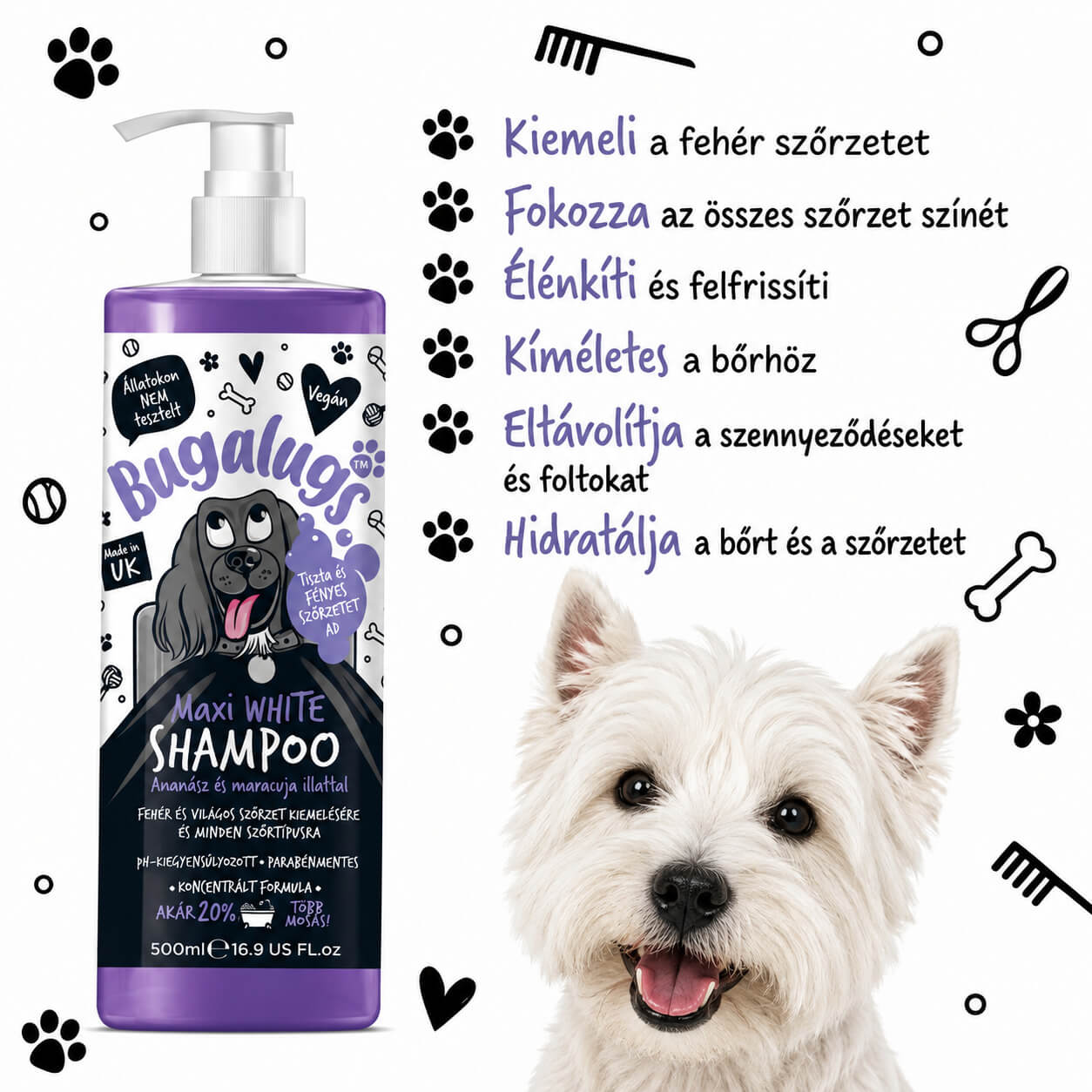 Bugalugs Maxi White Sampon – színélénkítő